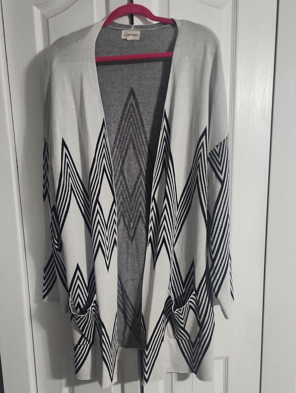 52Seven Light Gray and Black Chevron Open Front Cardigan
